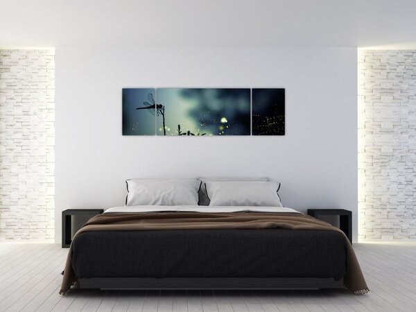 Obraz - Ważka w błyszczącej nocy (170x50 cm)