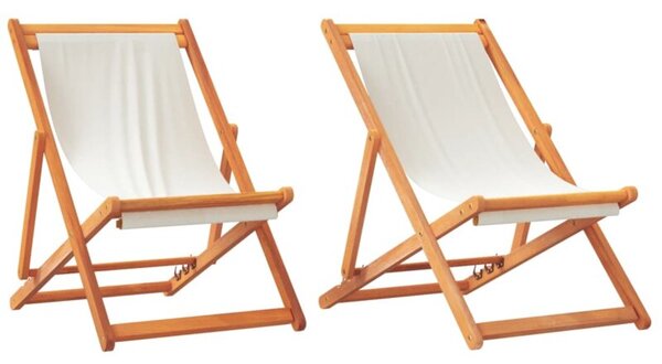 Składane krzesła plażowe, 2 szt., kremowa biel, tkanina