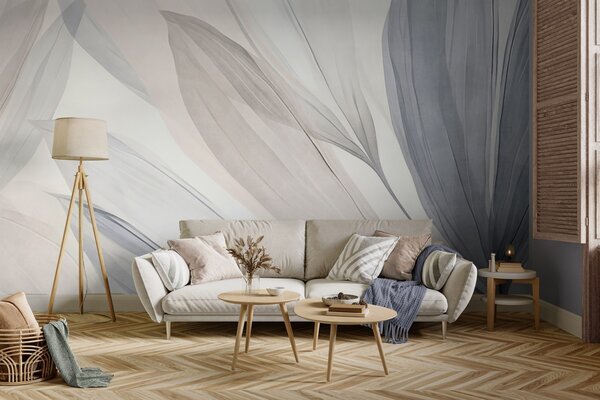 Fototapety Abstrakcyjne, półprzezroczyste liście w pastelowych odcieniach różu, beżu i błękitu, z, Tapety Wyjątkowe, w10063 : Uwalls.pl