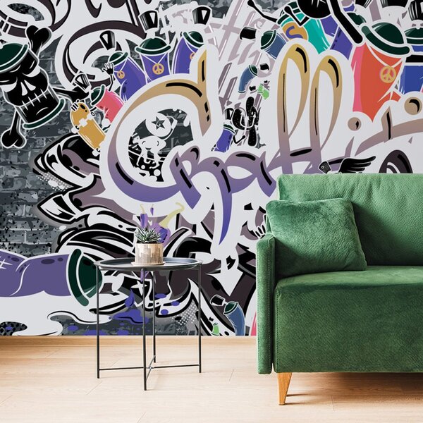 Samoprzylepna tapeta modna fioletowa ściana graffiti