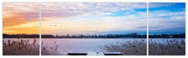 Obraz - Zamarznięte jezioro, Ełk, Mazury, Polska (170x50 cm)