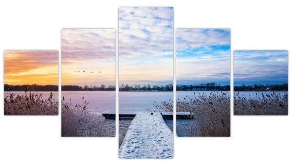 Obraz - Zamarznięte jezioro, Ełk, Mazury, Polska (125x70 cm)
