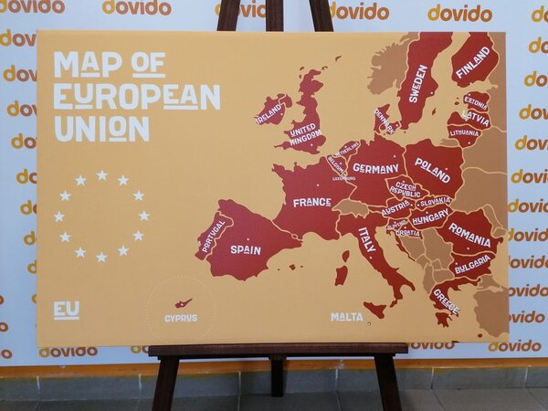 Obraz mapa edukacyjna z nazwami państw Unii Europejskiej w odcieniach brązu