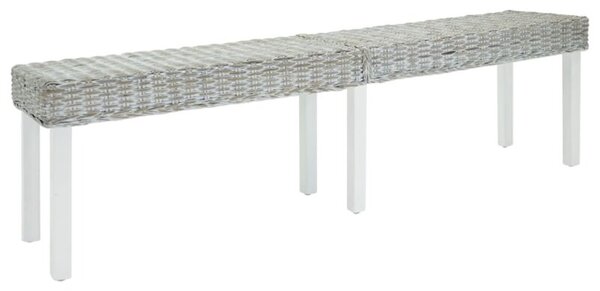 Ławka biała, 160x35x45 cm, naturalny rattan kubu i drewno mahoniowe