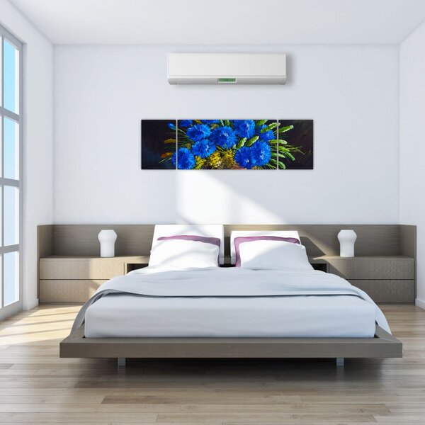 Obraz niebieskich kwiatów w wazonie (170x50 cm)