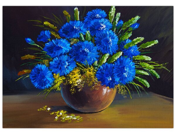 Obraz niebieskich kwiatów w wazonie (70x50 cm)