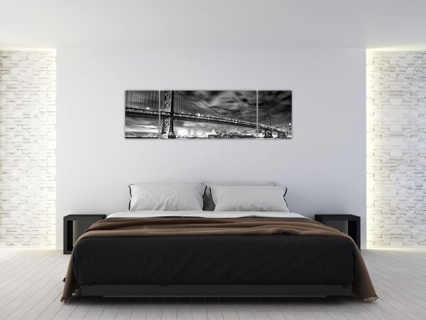 Obraz - Most Benjamina Franklina, Filadelfia, czarno -biały (170x50 cm)