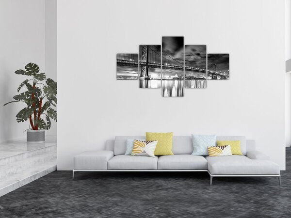 Obraz - Most Benjamina Franklina, Filadelfia, czarno -biały (125x70 cm)