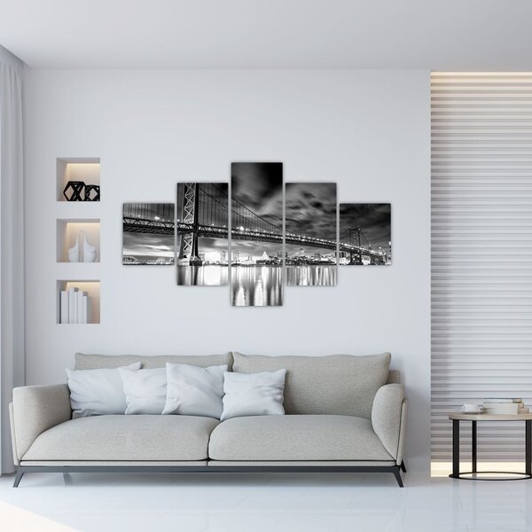 Obraz - Most Benjamina Franklina, Filadelfia, czarno -biały (125x70 cm)