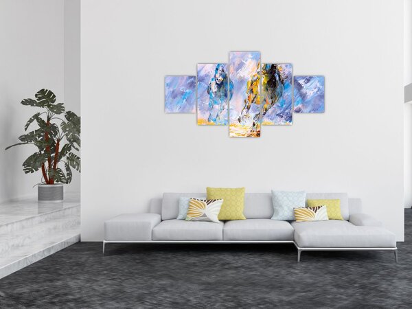 Obraz biegnących koni, obraz olejny (125x70 cm)