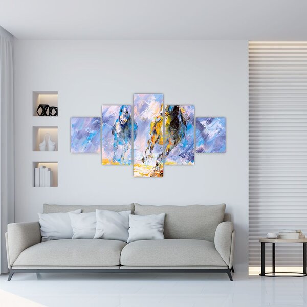 Obraz biegnących koni, obraz olejny (125x70 cm)