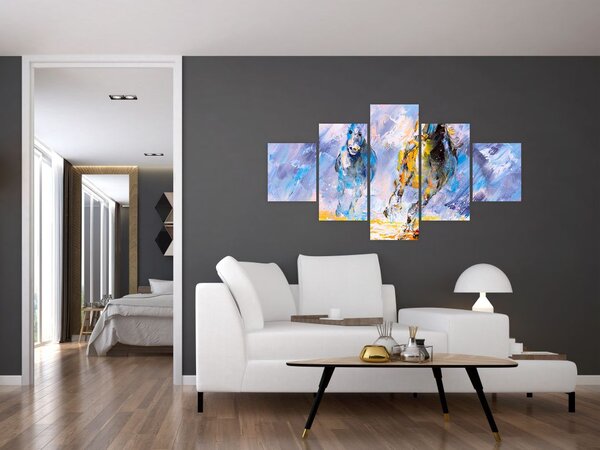 Obraz biegnących koni, obraz olejny (125x70 cm)