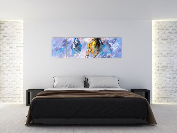 Obraz biegnących koni, obraz olejny (170x50 cm)