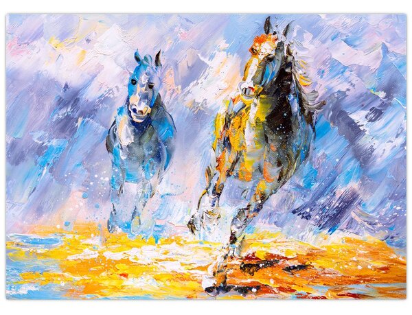 Obraz biegnących koni, obraz olejny (70x50 cm)