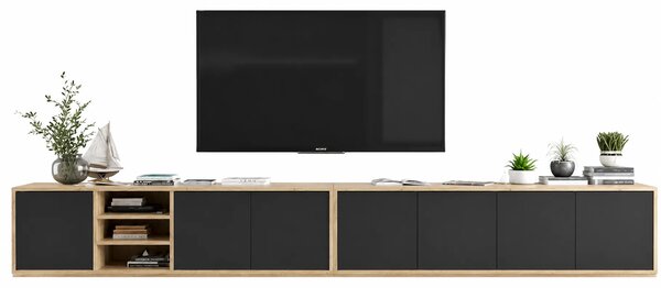 Komplet wiszących szafek rtv dąb wotan + czarny B6-P00