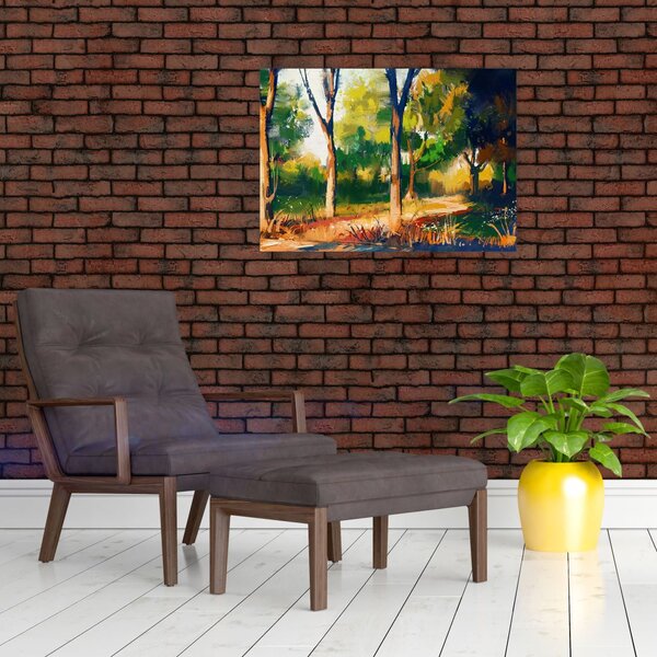 Obraz lasu w letnim słońcu, malarstwo (70x50 cm)