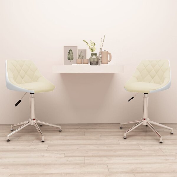 Obrotowe krzesła stołowe, 2 szt., kremowo-białe, ekoskóra