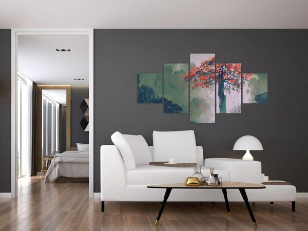 Obraz samotnego czerwonego drzewa (125x70 cm)