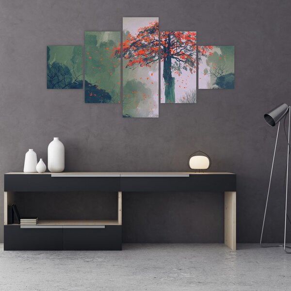 Obraz samotnego czerwonego drzewa (125x70 cm)