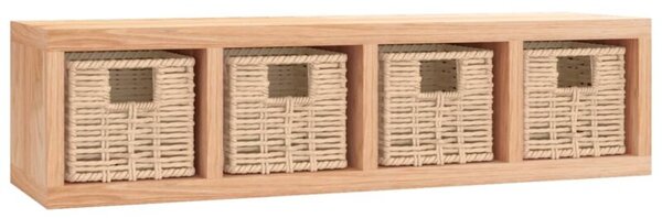 Półka ścienna z koszami, 62x18x16 cm, lite drewno orzechowe