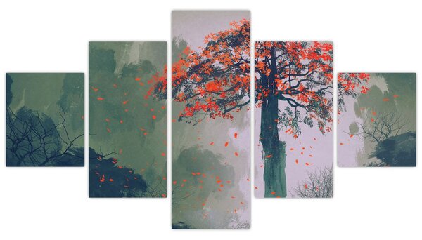 Obraz samotnego czerwonego drzewa (125x70 cm)
