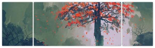 Obraz samotnego czerwonego drzewa (170x50 cm)