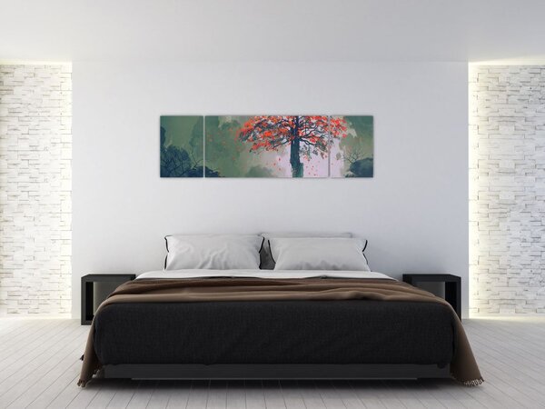 Obraz samotnego czerwonego drzewa (170x50 cm)
