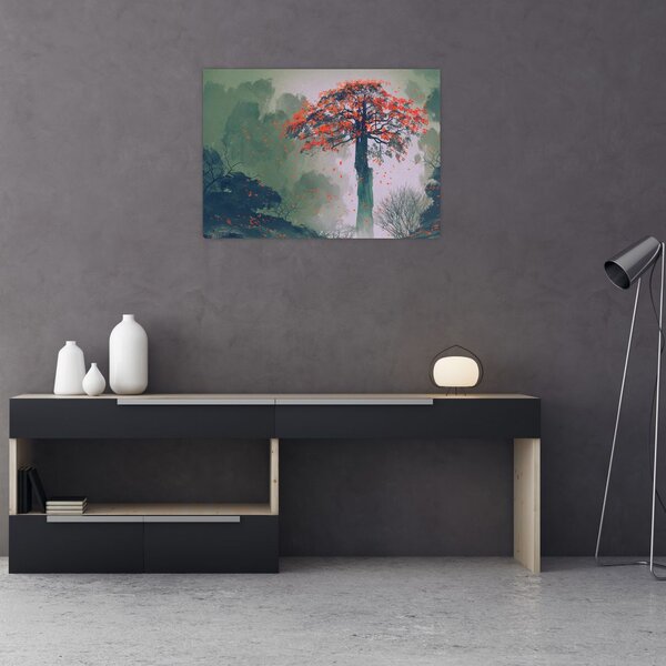 Obraz samotnego czerwonego drzewa (70x50 cm)