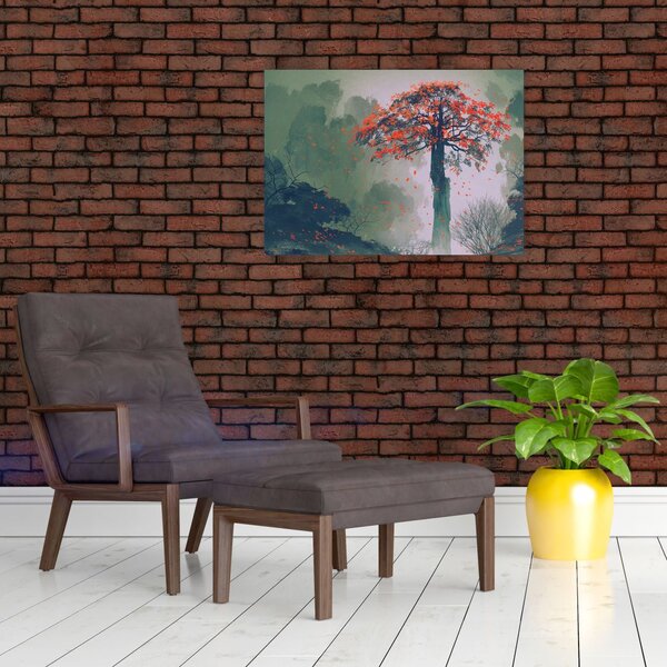 Obraz samotnego czerwonego drzewa (70x50 cm)