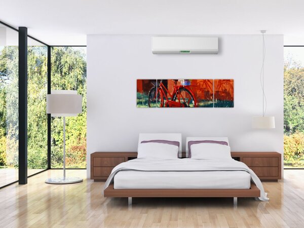 Obraz czerwonego koła, malowanie akrylowe (170x50 cm)