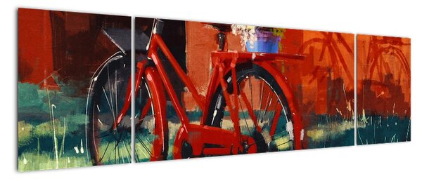 Obraz czerwonego koła, malowanie akrylowe (170x50 cm)