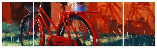 Obraz czerwonego koła, malowanie akrylowe (170x50 cm)