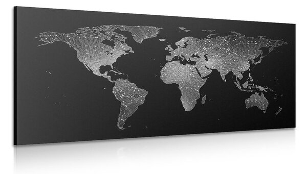 Obraz nocna czarno-biała mapa świata