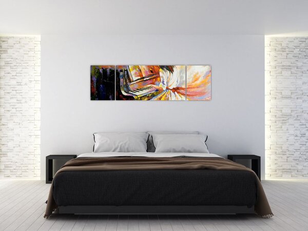 Obraz - Kobieta grająca na pianinie (170x50 cm)