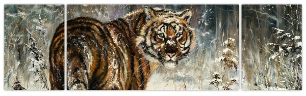Obraz - Tygrys w zaśnieżonym lesie, obraz olejny (170x50 cm)
