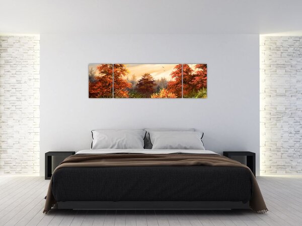 Obraz rzeki w jesiennym krajobrazie, obraz olejny (170x50 cm)