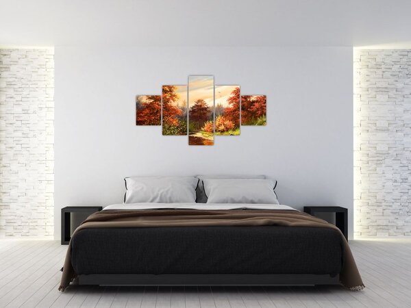 Obraz rzeki w jesiennym krajobrazie, obraz olejny (125x70 cm)
