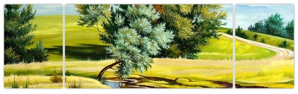 Obraz - rzeka między łąkami, obraz olejny (170x50 cm)