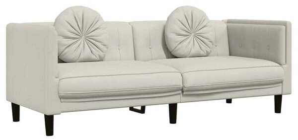 Sofa 3-osobowa z poduszkami, kremowa, aksamit