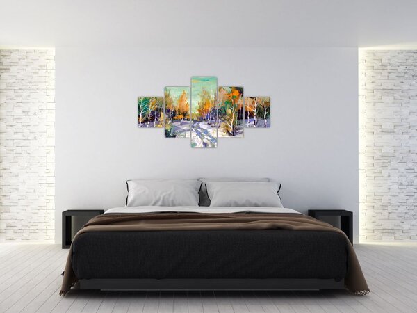 Obraz - Zaśnieżona ścieżka przez las, obraz olejny (125x70 cm)