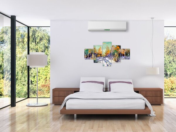 Obraz - Zaśnieżona ścieżka przez las, obraz olejny (125x70 cm)