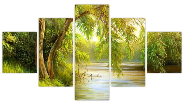 Obraz - Wierzba nad jeziorem, obraz olejny (125x70 cm)