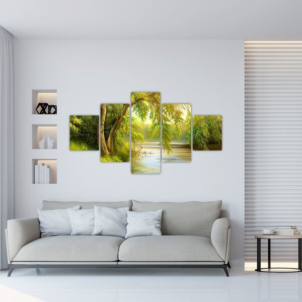 Obraz - Wierzba nad jeziorem, obraz olejny (125x70 cm)
