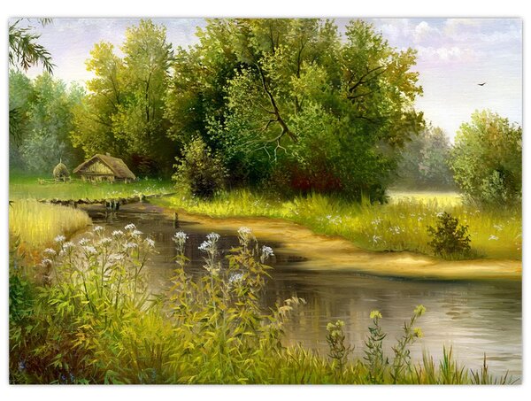 Obraz - Rzeka przy lesie, obraz olejny (70x50 cm)