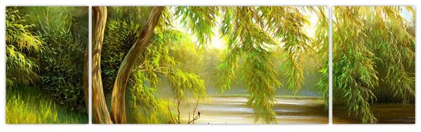 Obraz - Wierzba nad jeziorem, obraz olejny (170x50 cm)