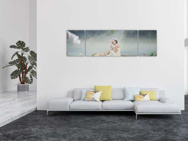 Obraz - Kobieta na łodzi (170x50 cm)