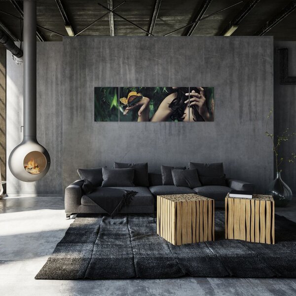 Obraz pełnej wdzięku kobiety z motylem (170x50 cm)