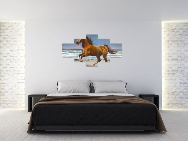 Obraz konia na plaży (125x70 cm)