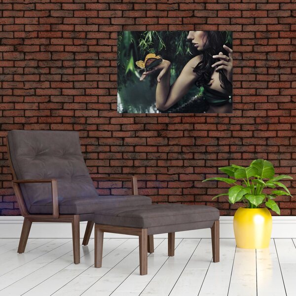 Obraz pełnej wdzięku kobiety z motylem (70x50 cm)