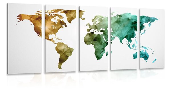 5-częściowy obraz kolorowa wielokątna mapa świata